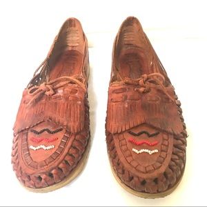 Footworks • Brown Woven Beaded Moccasin 8 1/2